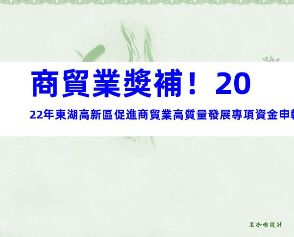商貿業獎補！2022年東湖高新區促進商貿業高質量發展專項資金申報事項及所需材料